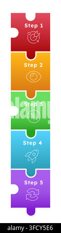Vertical interlocking puzzle pieces infographic 5 steps Stock Vector