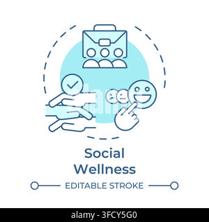 Social wellness monochrome blue concept icon Stock Vector