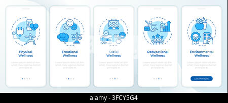 Employee wellness dimensions onboarding mobile app screen Stock Vector