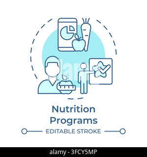 Nutrition programs monochrome blue concept icon Stock Vector