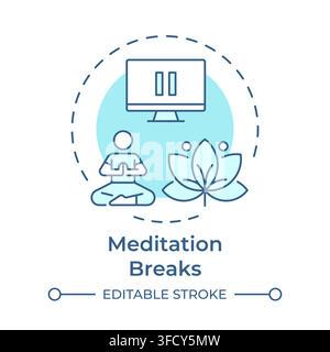 Meditation breaks monochrome blue concept icon Stock Vector