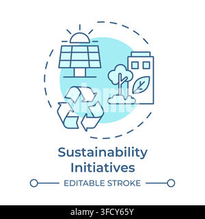 Sustainability initiatives monochrome blue concept icon Stock Vector