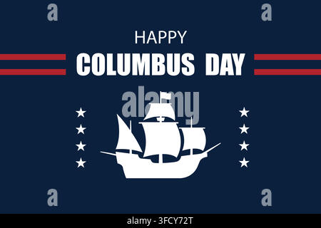 Happy columbus day greeting card design with a white ship and red striped background Stock Vector