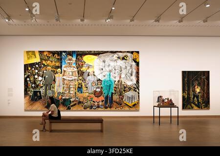 VIENNA, AUSTRIA - AUGUST 18, 2025: Visitors looking at art pieces inside the Albertina Museum exhibition hall. Stock Photo