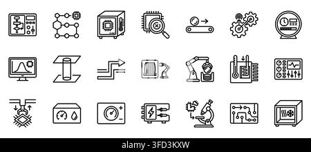 Microchip production line technology semiconductor icon set vector illustration Stock Vector