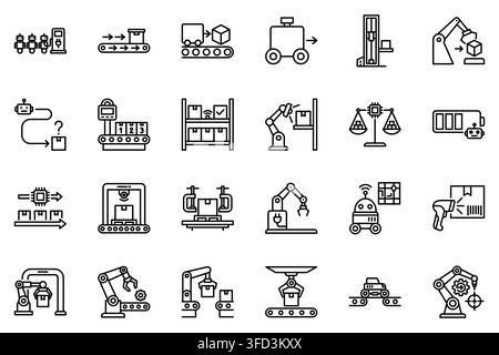 Robotic warehouse automation logistics line icon set vector illustration Stock Vector