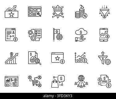 Digital marketing conversion sales funnel line icon set vector illustration Stock Vector
