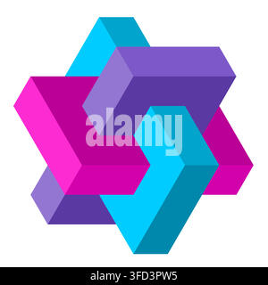 Interlocking 3D rectangles. Optical illusion. Editable EPS vector Stock Vector