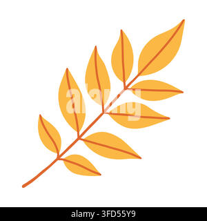 Bright yellow ash leaf branch vector illustration isolated on white. Ideal for autumn foliage patterns, Thanksgiving cards, fall seasonal banners, and Stock Vector