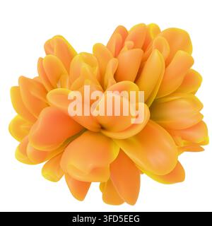 Vibrant orange abstract 3D flower bloom isolated on white background. Smooth curved petals create a dynamic floral composition for modern design. Stock Photo