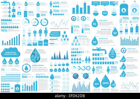 Big set of water infographic elements, vector eps10 illustration Stock Vector