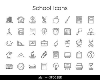 School icons - set of 40 hand drawn school or education objects, vector eps10 illustration Stock Vector