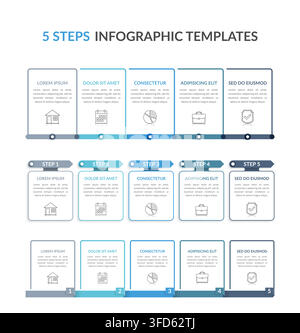 Three infographic templates with five steps, process charts, workflow, vector eps10 illustration Stock Vector