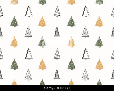 Seamless pattern with handdrawn Christmas trees, vector eps10 illustration Stock Vector