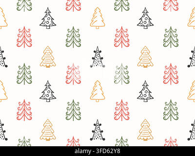 Seamless pattern with handdrawn Christmas trees, vector eps10 illustration Stock Vector