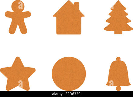 Set of simple gingerbread Christmas cookies - man, tree, house, star, bell and circle, vector eps10 illustration Stock Vector