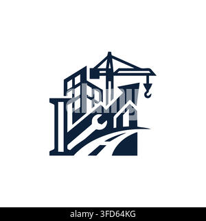 Modern Professional Building Crane Arrow Workshop Construction Vector Logo Stock Vector
