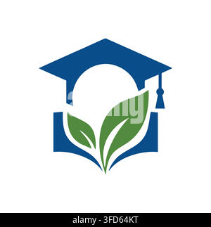 Modern Professional Green Leaf Graduation Cap Eco Education Logo Stock Vector