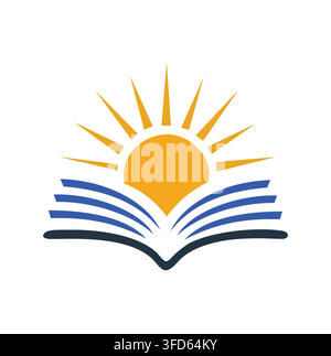 Professional Modern Sunburst Open Book Literacy Education Vector Logo Stock Vector