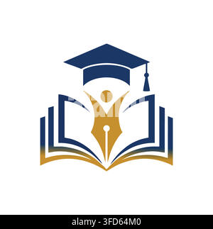 Professional Modern Graduation Cap Book Pen Education Vector Logo Stock Vector