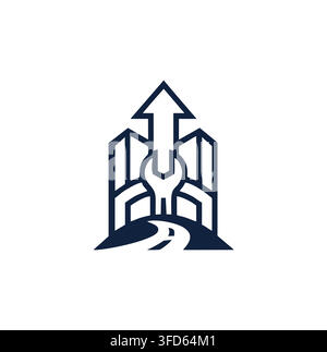 Modern Professional Construction Wrench Arrow Workshop Road Vector Logo Stock Vector
