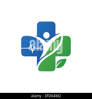 Professional Modern Healthcare Medical Cross Leaf Pulse Vector Logo Stock Vector