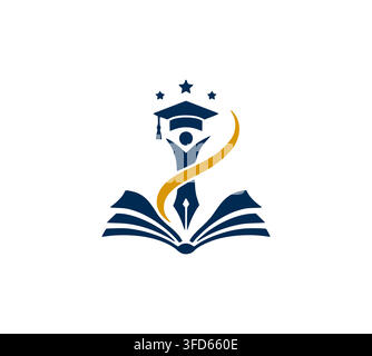 Modern Academic Scholar Pen Nib Graduation Cap Book Logo Stock Vector