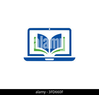 Modern Digital Online Book Education Laptop Reader Computer Vector Logo Stock Vector