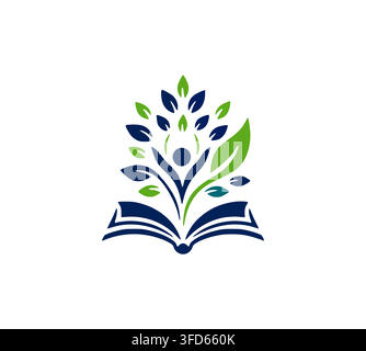 Modern Growing Tree Book Student Learning Education Vector Logo Stock Vector