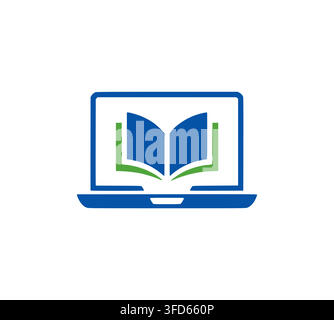 Modern Digital Book Computer Laptop E-Learning Vector Logo Stock Vector