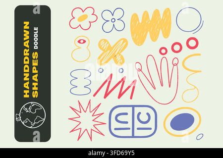 Pastel hand drawn abstract doodle shapes and quirky cute elements vector Stock Vector