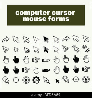 Computer cursor mouse forms and clicking pointer icons set vector Stock Vector