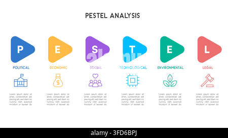 PESTEL Elements Inside Soft Rounded Triangle Shapes with Flat Design Vector Illustration Stock Vector
