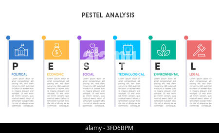 Modern PESTEL Analysis Infographic with Rectangular Flags Vector Illustration Stock Vector