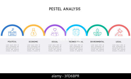 Clean PESTEL Analysis Infographic with Arch Design and Thin Line Icons Vector Illustration Stock Vector