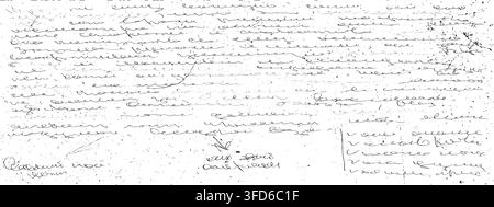 Antique script overlay template. Illegible manuscript with distressed paper texture. Grunge bg with handwritten unreadable text Stock Vector