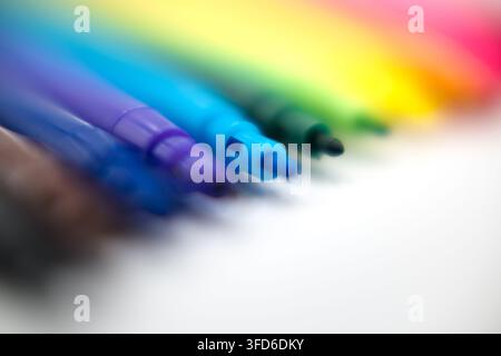 Multicoloured felt-tip pens, children's colouring supplies. Stock Photo