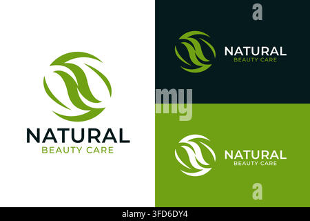 Natural Beauty Care Logo Design Minimalist Leaf Wave Symbol Stock Vector