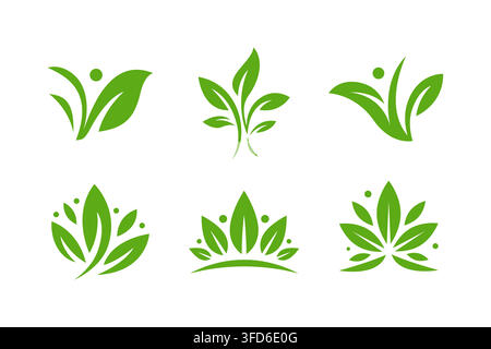 Green Leaf Logo Set Minimalist Botanical and Herbal Emblems Stock Vector