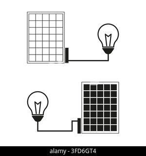 Solar panel bulb vector set features simple green energy. It represents creative solar power. eps 10 Stock Vector
