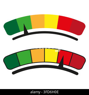 Speedometer gauge progress vector set features green red scale. It represents creative measurement dashboard. eps 10 Stock Vector
