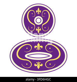 Shield royal emblem vector set features purple vintage ornament. It represents creative luxury frame. eps 10 Stock Vector