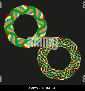 Circle knot ring vector set features colorful twist shape. It represents creative geometric torus. eps 10 Stock Vector