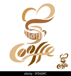 Coffee shop logo template, natural abstract coffee cup with steam, coffee house emblem, creative cafe logotype, modern trendy symbol design vector Stock Vector