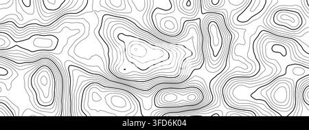 Map line contour for mountain topography background and topographic texture pattern. Vector ocean relief for trail terrain abstract and topo cartograp Stock Vector
