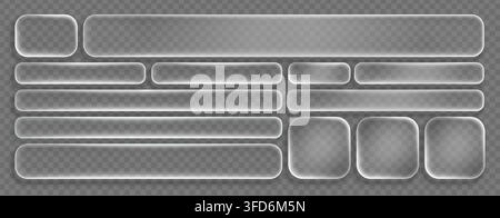 Glass frame liquid and button morphism effect with ui transparent 3d. Rectangle text digital and design background bubble with shape box icon. Glassmo Stock Vector