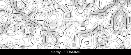 Topography map line with contour mountain texture for vector background topographic. Pattern abstract relief with trail ocean topo for land sea cartog Stock Vector