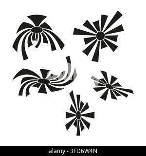Abstract ribbon starburst sunburst flat vector set features black geometric flower. It represents creative modern art logo eps 10 Stock Vector
