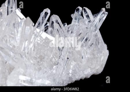 Macro Mineral Stone Rhinestone in Crystals on a Black Background close up Stock Photo