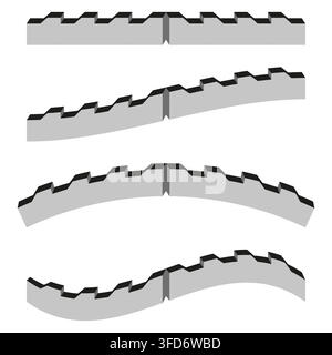 3d gear track toothed belt vector set features mechanic wheel curve. It visualizes industrial engine machine motion eps 10 Stock Vector